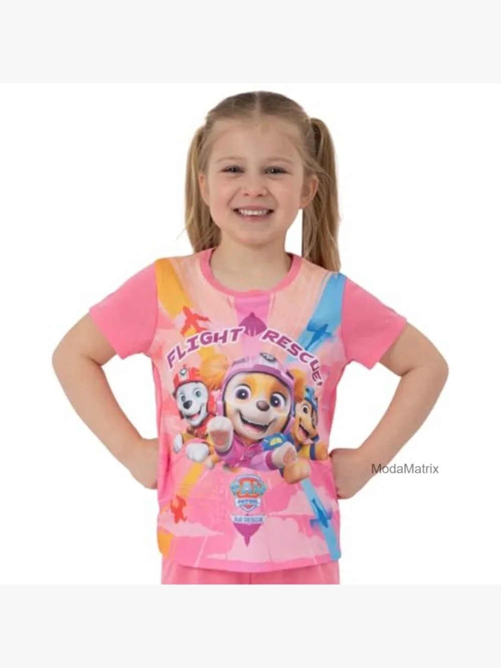 Girls Short Sleeve Pajama Set with Chase Marshall Skye Design